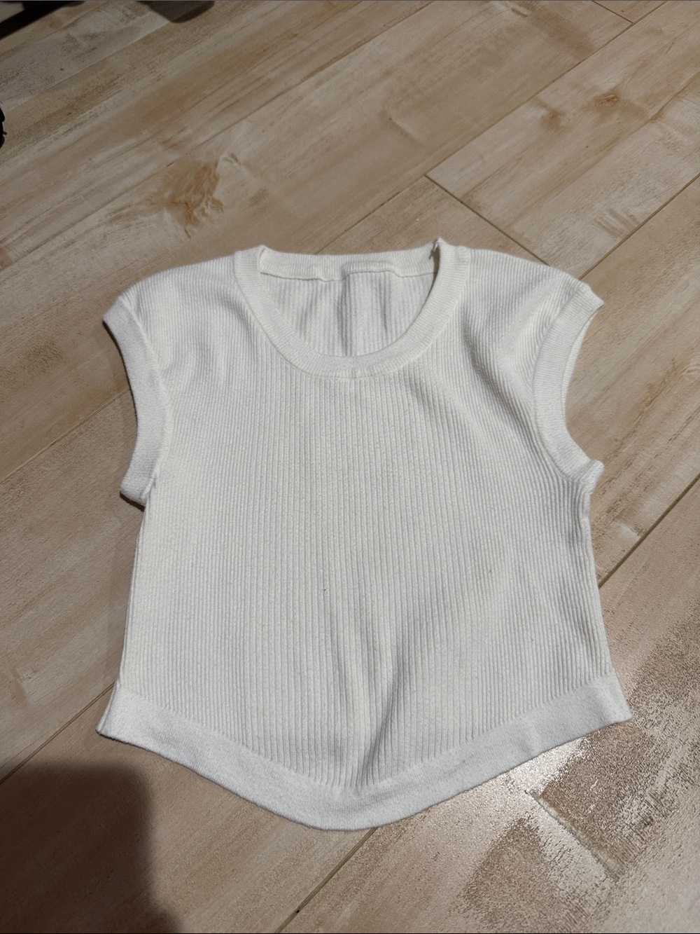 White Cap-Sleeve Ribbed Knit Top - Women